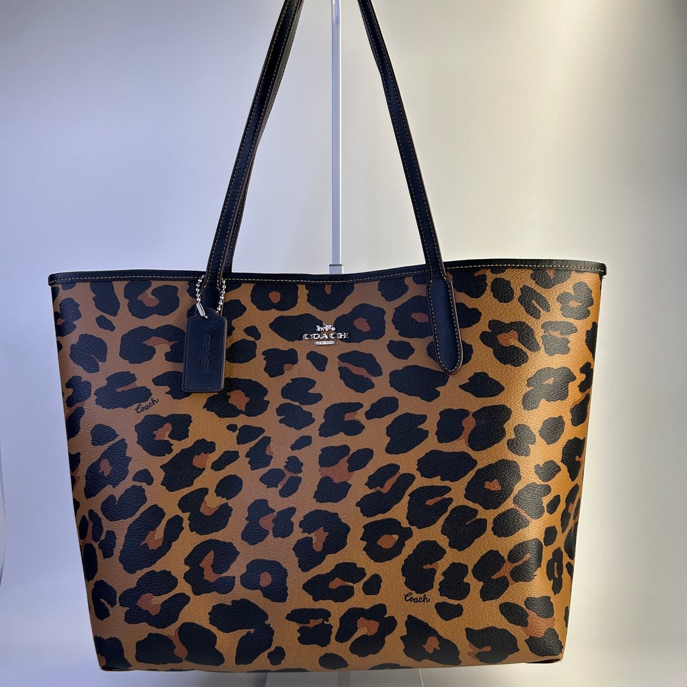Coach City Tote Leopard Tan Black Coated Canvas Tote Bag Good
